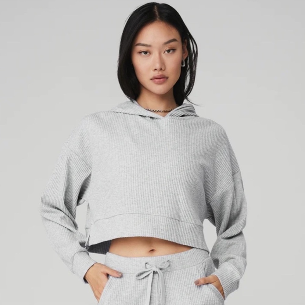 ALO Muse Women's Gray Cropped Hoodie and Pant Set S/M